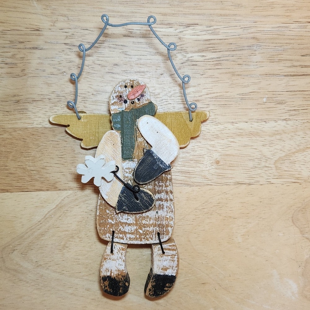 Country Snowman Wooden‎ Ornament Primitive Look Christmas 7.5x4.5 Decorations